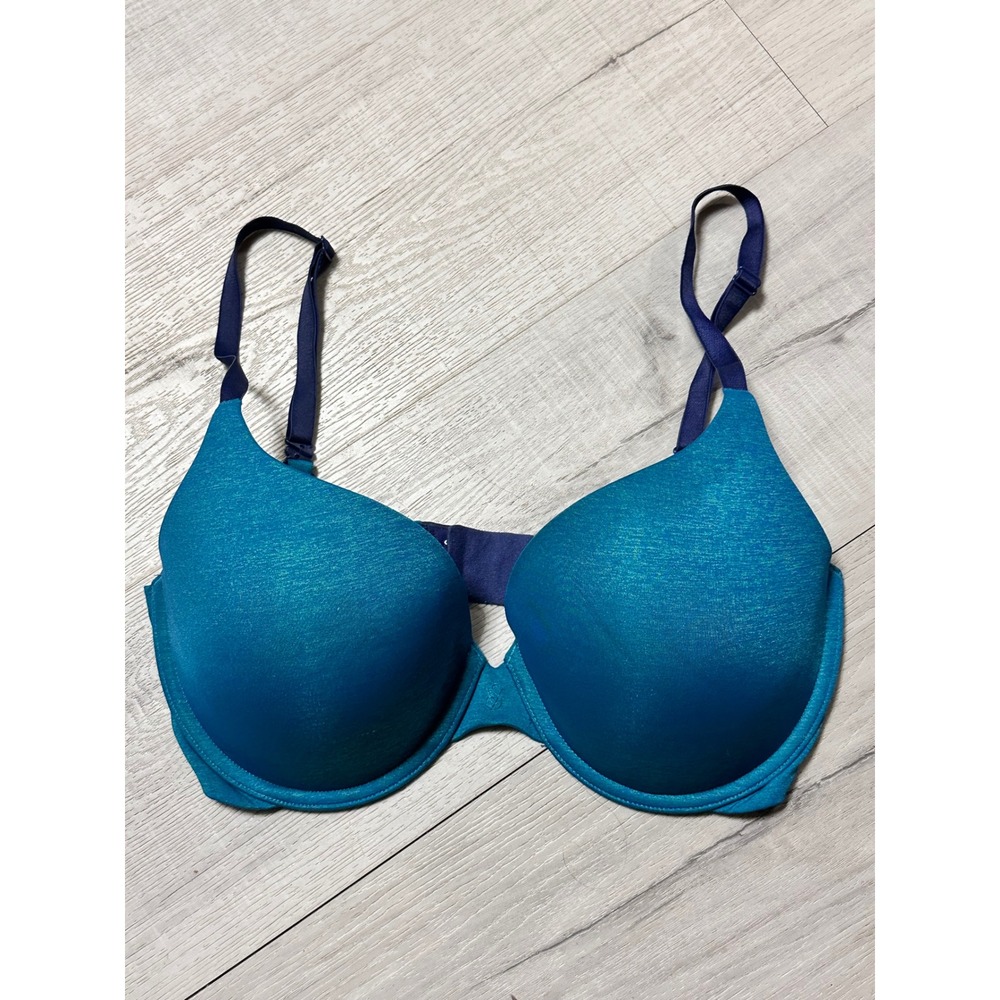 Victoria's Secret Perfect Coverage Padded Bra Teal Blue Adjustable Straps 34DD